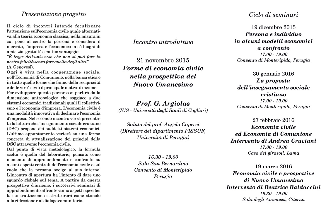 Ciclo di incontri sulle sfide dell'economia civile. spiegazione